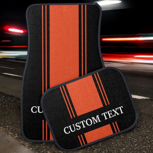 Orange Black Stripe Custom Personalized Name Car Floor Mat