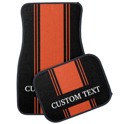 Orange Black Stripe Custom Personalized Name Car Floor Mat