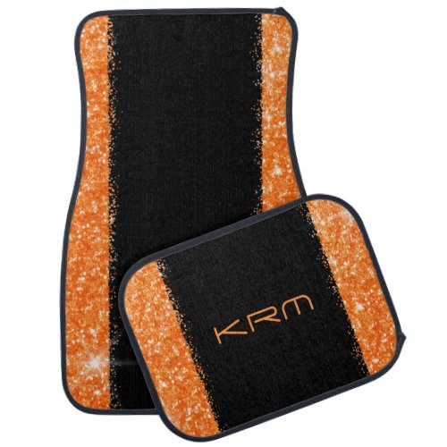 Orange Black Stripe Glitter Personalized Custom Car Floor Mat