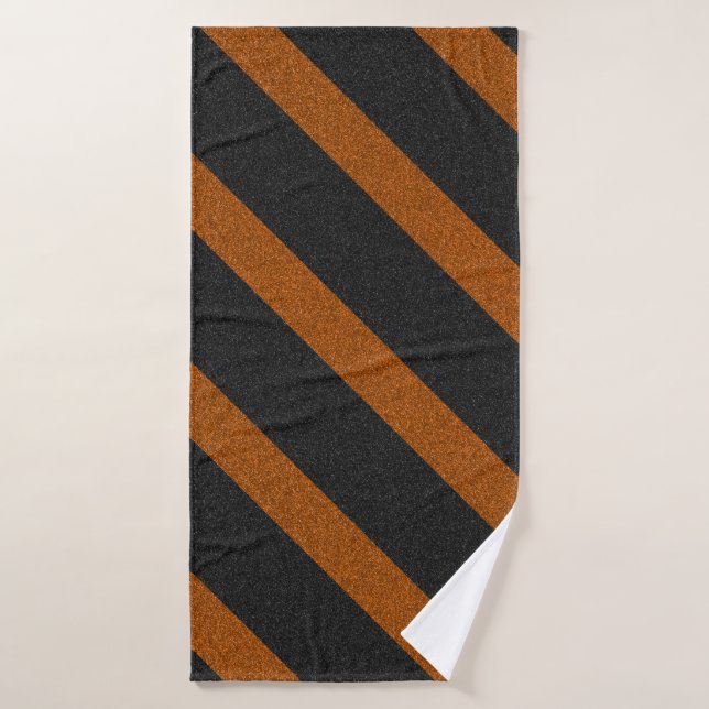 Orange & Black Stripes Glitter Bath Towel (Bath Towel)