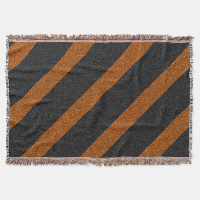Orange & Black Stripes Glitter Throw Blanket (Front)