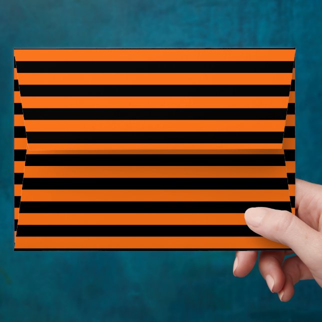 Orange Black Stripes Halloween Party Invitations Envelope (Hand)