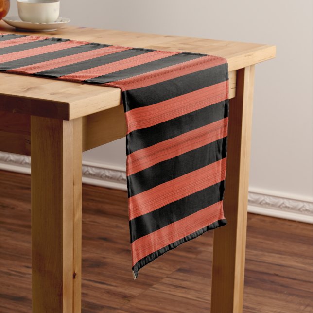 Orange Black Stripes Seamless Pattern Short Table Runner (In Situ)