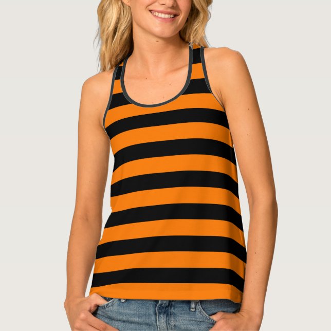 Orange Black Stripes  Tank Top (Front)