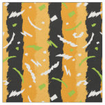 Orange &amp; Black Stripes with White &amp; Green Shapes Fabric