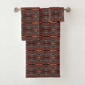 Orange & Black Stylish Op Art Geometric Pattern Bath Towel Set