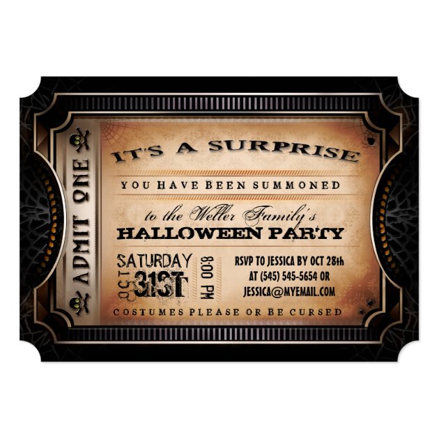 Orange & Black Surprise Halloween Party Ticket Invitation
