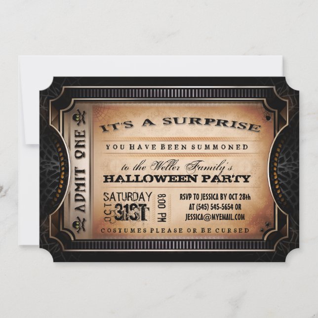 Orange & Black Surprise Halloween Party Ticket Invitation (Front)