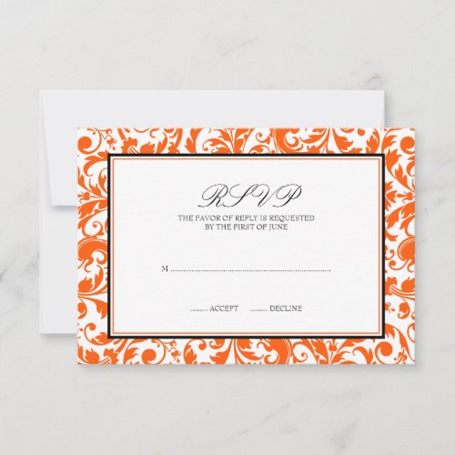 Orange Black Swirl Damask Wedding Response Card