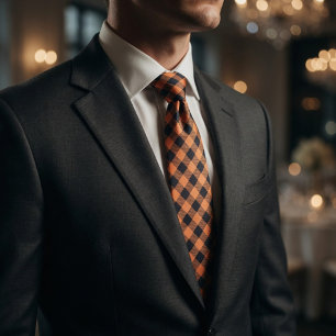 Orange Black Symmetrical Neck Tie