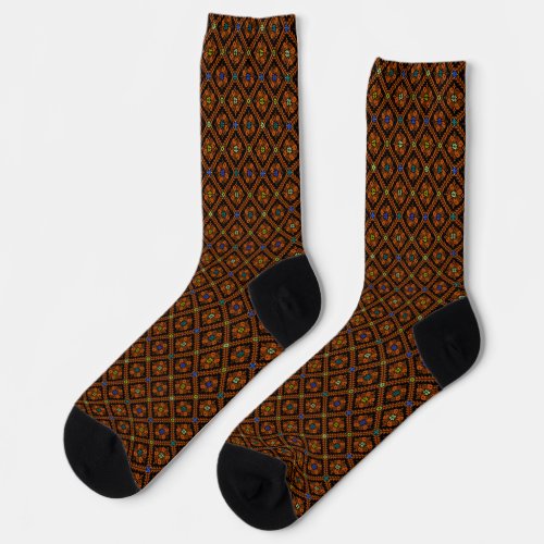 Orange  Black Tatreez Henna Thobe Pattern Socks
