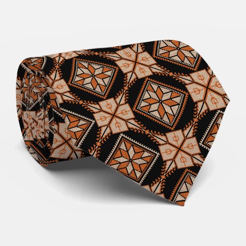 Orange  Black Tatreez Henna Thobe Print Pattern Neck Tie