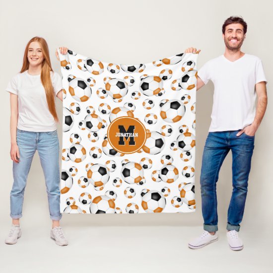 orange black team colors boys girls soccer fleece blanket