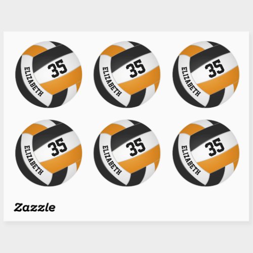 orange black team colors boys girls volleyball classic round sticker