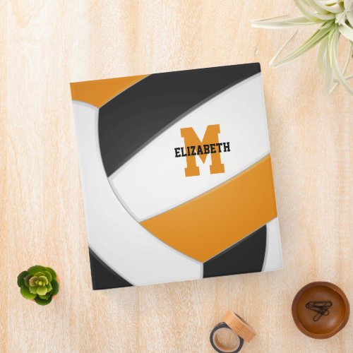 orange black team colors girls boys volleyball 3 ring binder