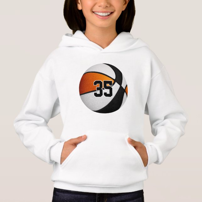 orange black team colors jersey number basketball hoodie (Front)