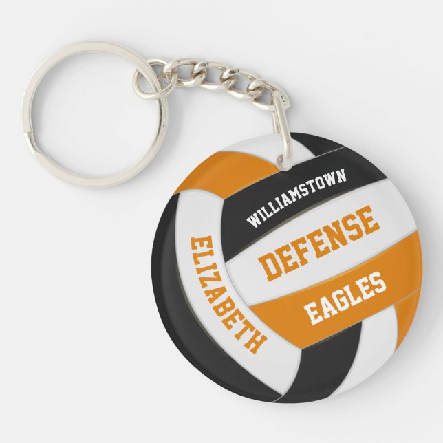 orange black team colors personalized volleyball keychain (Front)