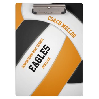 Orange Black Team Colors Volleyball Coach Clipboard by katz_d_zynes at Zazzle