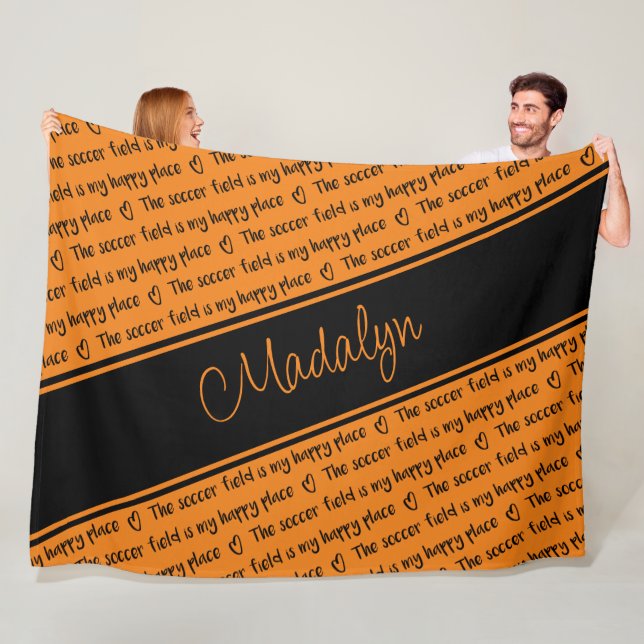 orange black The soccer field is my happy place Fleece Blanket (In Situ)