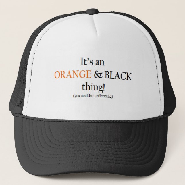 Orange & Black Thing Trucker Hat (Front)