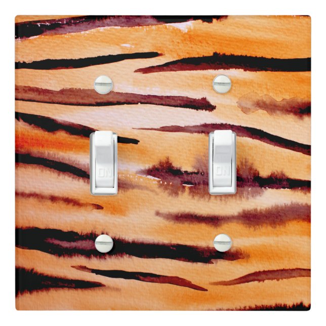 Orange Black Tiger Animal Print Light Switch Cover (In Situ)