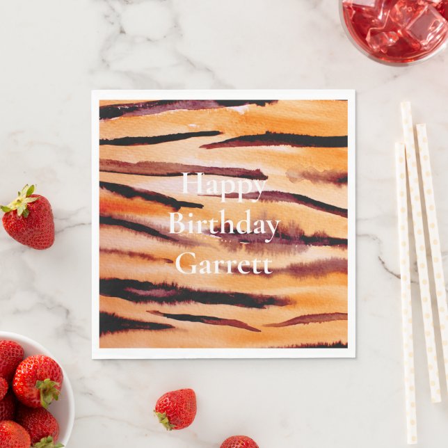 Orange Black Tiger Animal Print Napkins (Insitu)