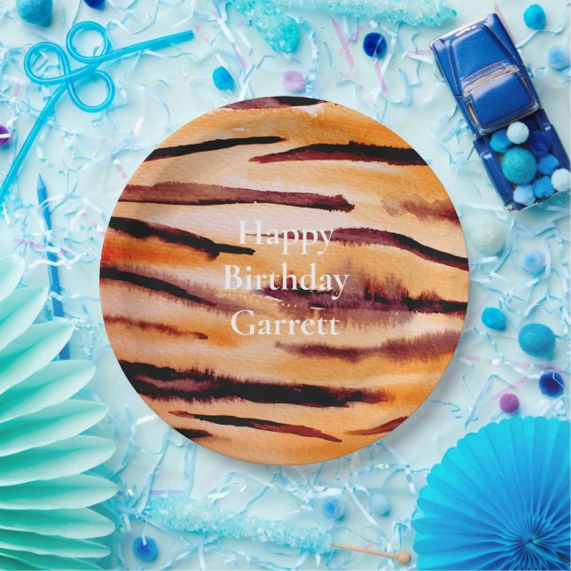 Orange Black Tiger Animal Print Paper Plates (Party)