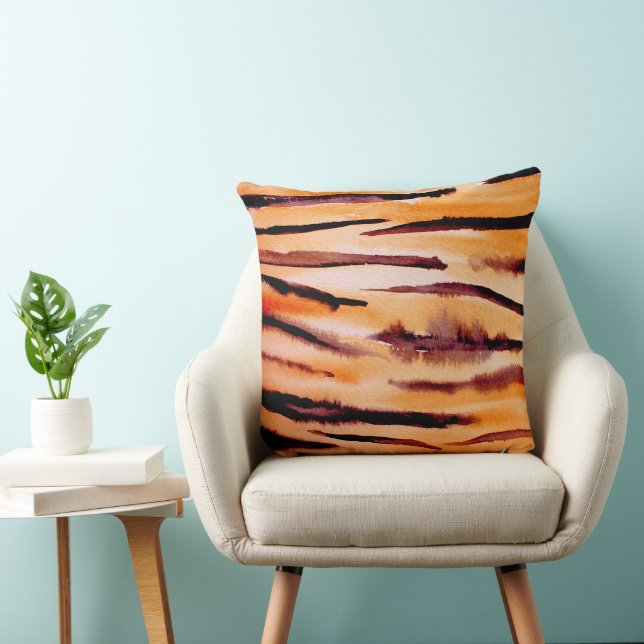 Orange Black Tiger Animal Print Throw Pillow (Chair)