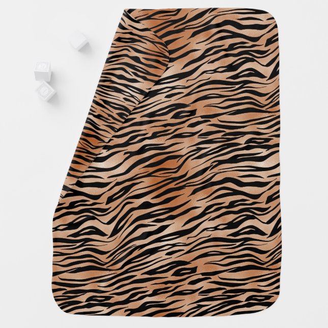 Orange Black Tiger Print Baby Blanket (In Situ)
