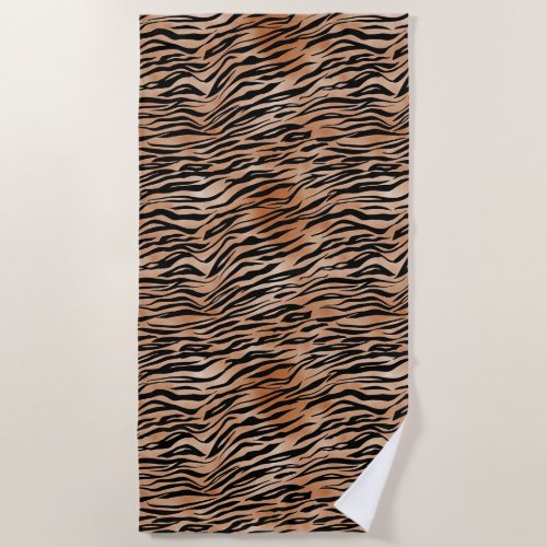 Orange Black Tiger Print Beach Towel