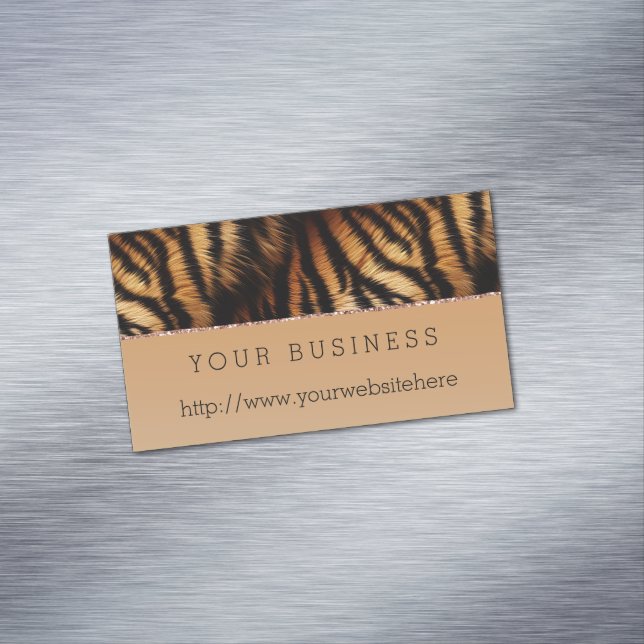 Orange Black Tiger Print Business Card Magnet (In Situ)