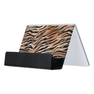 Orange Black Tiger Print Desk Business Card Holder