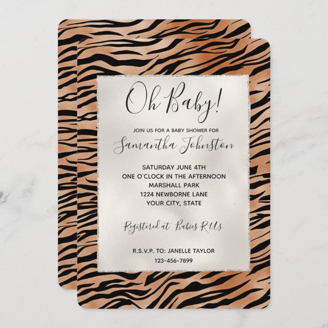 Orange Black Tiger Print Invitation (Front/Back)