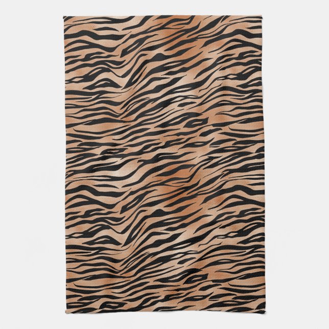 Orange Black Tiger Print Kitchen Towel (Vertical)