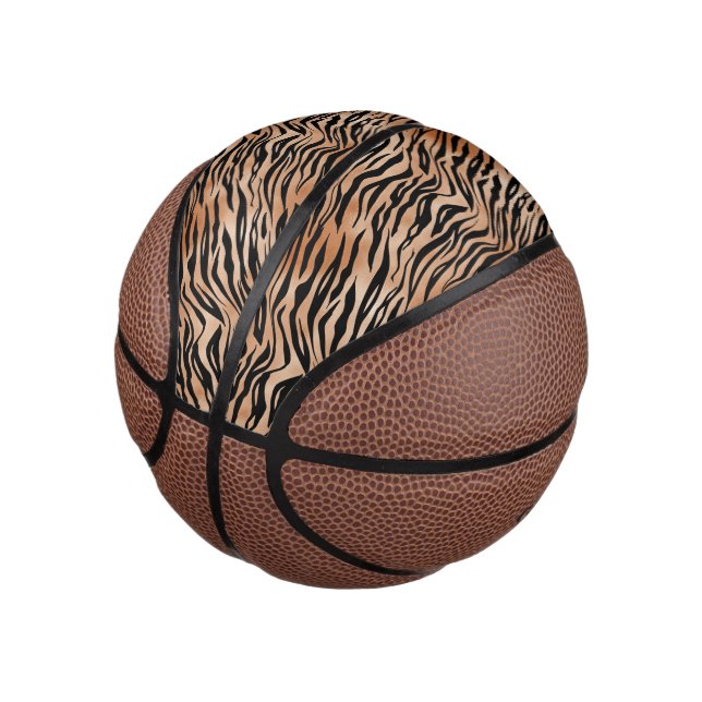 Orange Black Tiger Print Mini Basketball (Angled)