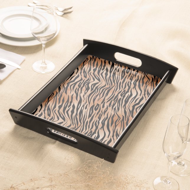 Orange Black Tiger Print Serving Tray (Front)