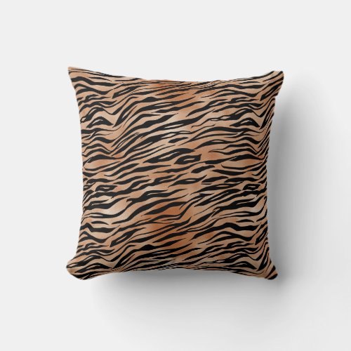 Orange Black Tiger Print Throw Pillow