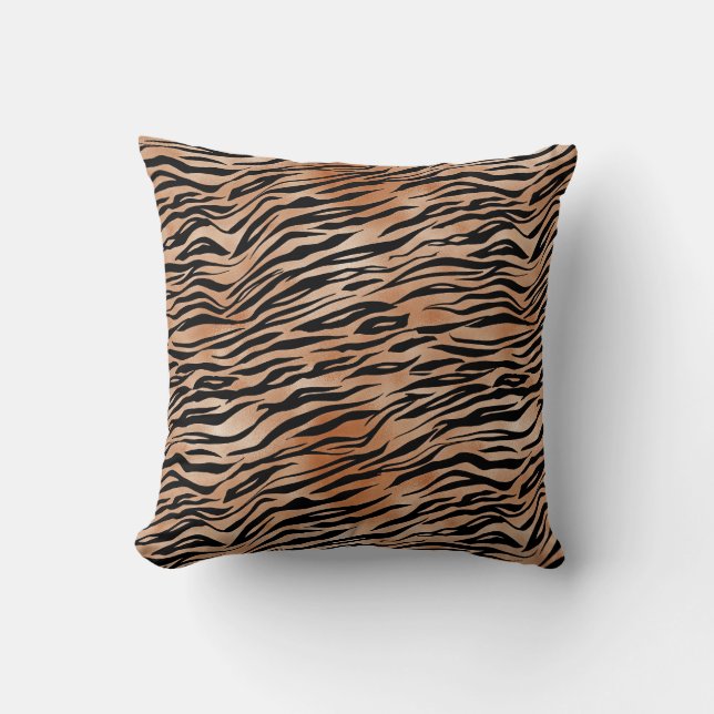 Orange Black Tiger Print Throw Pillow (Front)