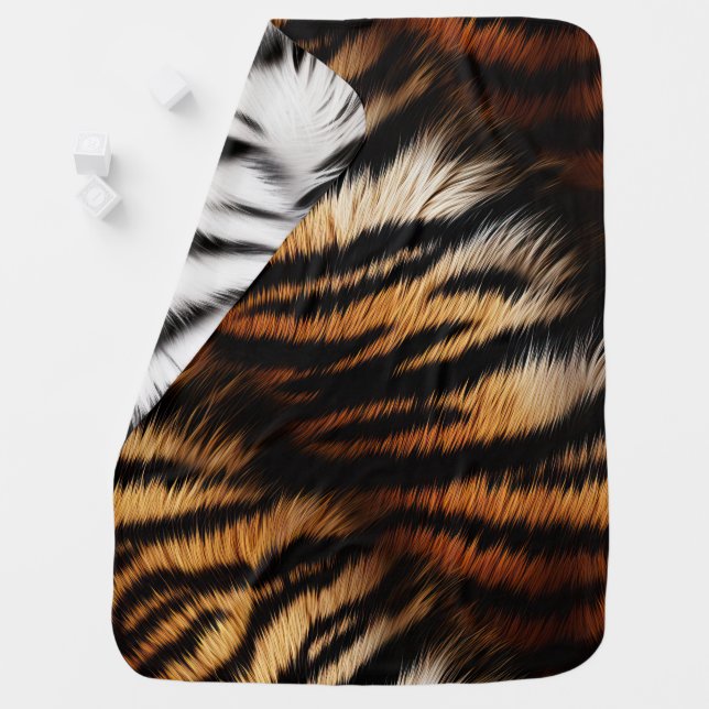 Orange Black Tiger Stripes Animal Print Baby Blanket (In Situ)