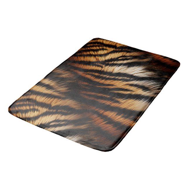 Orange Black Tiger Stripes Animal Print Bath Mat (Angled)