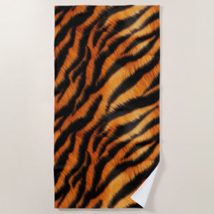 Orange Black Tiger Stripes Animal Print Beach Towel