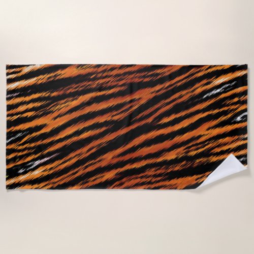 Orange Black Tiger Stripes Animal Print Beach Towel