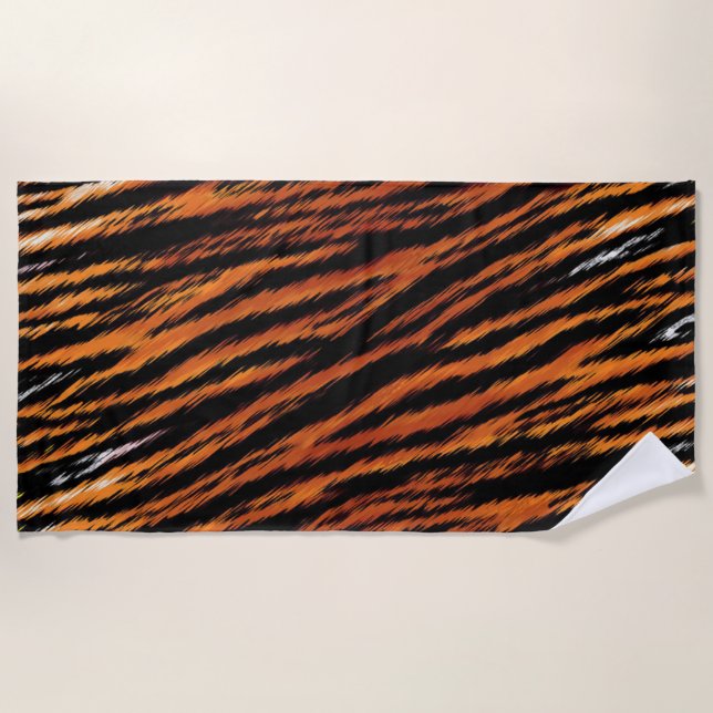 Orange Black Tiger Stripes Animal Print Beach Towel (Front)