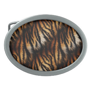 Orange Black Tiger Stripes Animal Print Belt Buckle