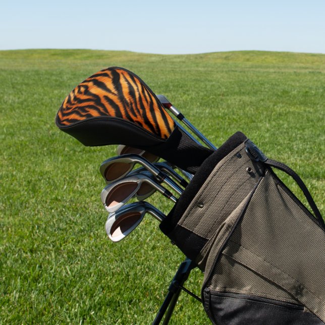 Orange Black Tiger Stripes Animal Print Golf Head Cover (In Situ)
