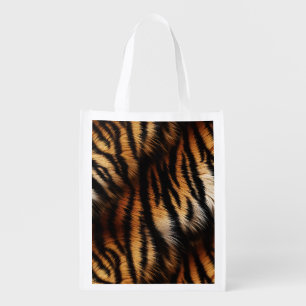 Orange Black Tiger Stripes Animal Print Grocery Bag