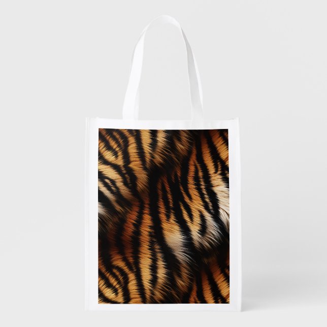 Orange Black Tiger Stripes Animal Print Grocery Bag (Front)