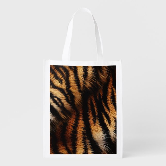 Orange Black Tiger Stripes Animal Print Grocery Bag (Front)