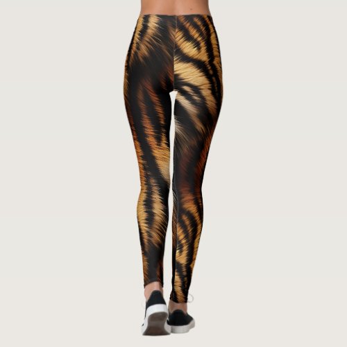 Orange Black Tiger Stripes Animal Print Leggings