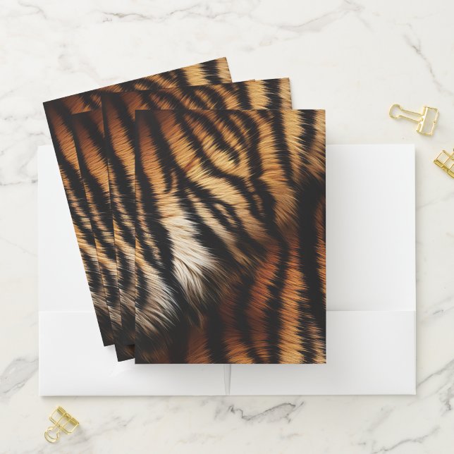 Orange Black Tiger Stripes Animal Print Pocket Folder (In Situ)